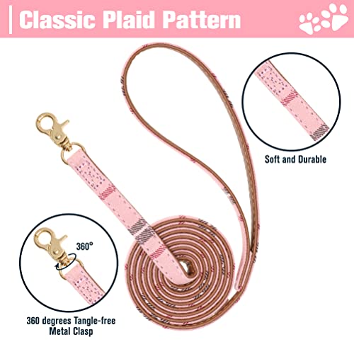 EXPAWLORER Puppy Collar and Leash Set - Embroidery Pawprints Plaid Dog Collar and Dog Leash Set, Bow Tie and Bandana Dog C...