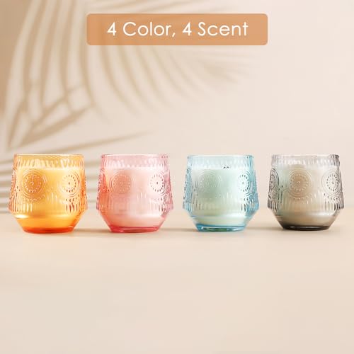 4 Pack Luxury Scented Candles Gift Set - 7oz Soy Wax Candles in Glass Jars, Gifts for Women - Vanilla Coconut, Eucalyptus ...