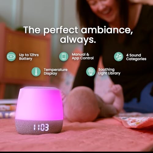 Babysense Baby Sound Machine with Night Light | 2nd Gen | 28 Soothing Sounds | Toddler Sleep Trainer | App-Controlled Whit...