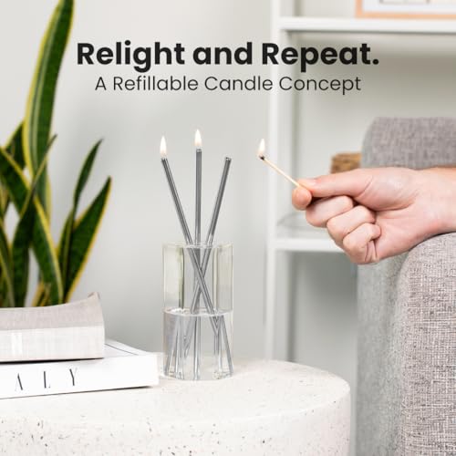 Craftmont Refillable Candle Set - Unscented Paraffin Oil Candles Set with Metal Candlesticks, Glass Vase & Steel Funnel - ...