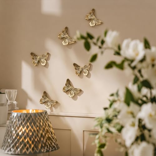 GUSFREUD 3D Butterfly Wall Decor Set – Resin Wall Decorations for Living Room, Bedroom and Gallery Walls - Antique Copper...