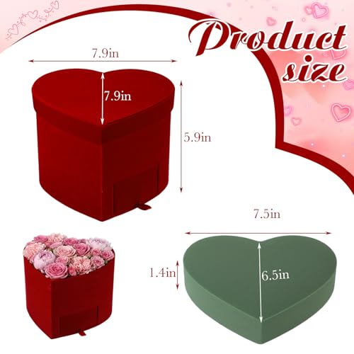 Tinlade Velvet Heart Shaped Gift Box with Lid & Drawer, Red Flower Box for Roses, Heart Treat Boxes for Mother's Day, Vale...