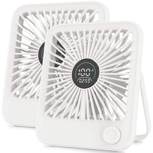 Ouddy Mode 2 Pack Small Desk Fan, Rechargeable Quiet Portable Travel Fan with 100 Wind Speeds Digital Display White Person...