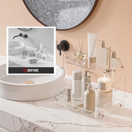 Acliys Bathroom Counter Organizer Countertop 2 Tier Storage Acrylic Corner Makeup Organizer for Perfume Stand, Vanity Hold...