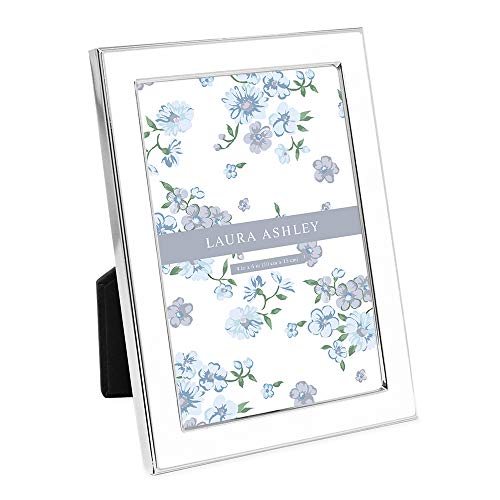 Laura Ashley 4x6 White Enamel Picture Frame, Silver Metal Edge with Easel, for Countertop, Counterspace, Tabletop Display,...
