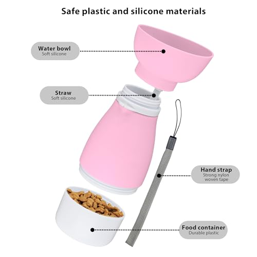 PawSailor Portable Pet Water Bottle - 20 oz with 8.8 oz Food Container,Silicone Leakproof Travel Bottle for Dogs Cats, Det...