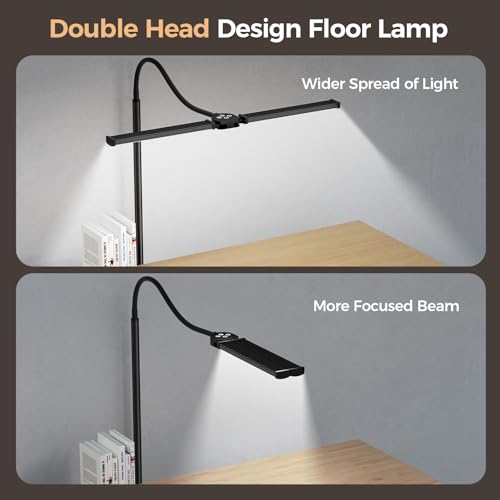 LED Floor Lamp for Living Room, Bright Reading Lamps for Office, Adjustable Colors Temperatures&Brightness, Dual Head Goos...