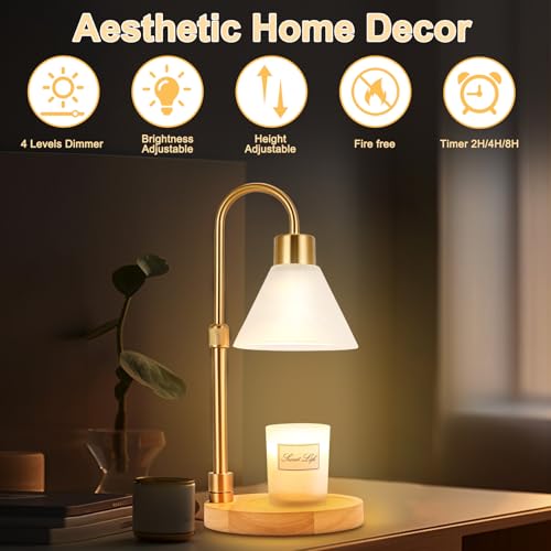 tudepz Candle Warmer Lamp with Timer & 3 Bulbs, Dimmable Electric Candlelight Adjustable Height and Brightness Candle Wax ...
