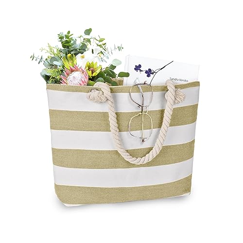 LAVTUG Beach Bags for Women, Large Canvas Beach Tote Bag Waterproof Sandproof Beach Bags Swim Pool Bag Travel Essentials