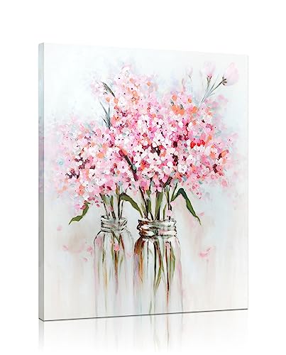 YPY Pink Flowers Canvas Wall Art: Abstract Bouquet in Vase Artwork Prints for Teen Girl Bedroom Pink Floral Picture Poster...