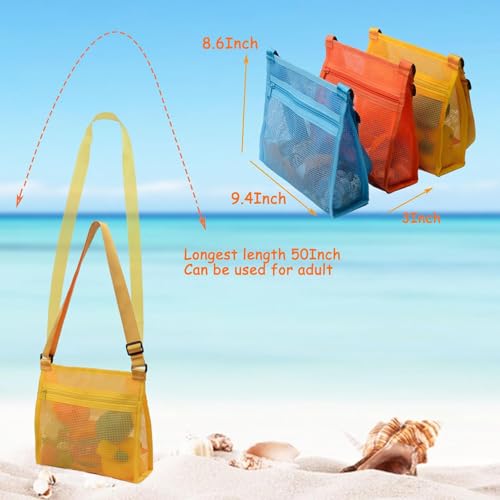 MUYIZI Mesh Beach Bag for Shells Collecting 3 Pack,Shell Bags for Beach, Beach Shell Bag for Kids, Sea Shell Bags for Pick...