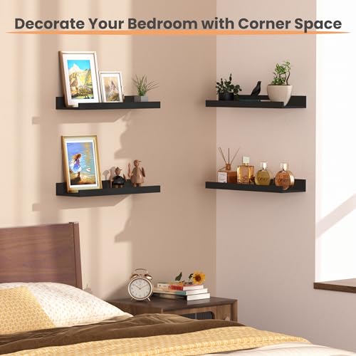 upsimples Floating Shelves for Wall, Wall Shelves for Decor Storage Set of 6, Wall Mounted Wood Shelf for Bedroom, Living ...