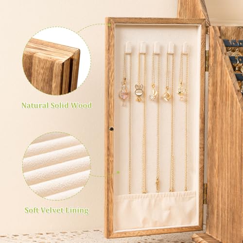 Srillollar Jewelry Box Organizer, Rustic Wooden Jewelry Boxes for Women Girls, Large Storage Earring Holder Organizer Disp...