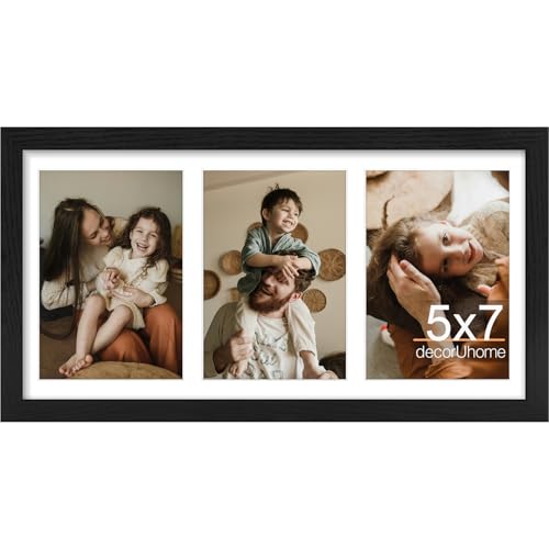 decorUhome 8x16 Picture Frames Collage Wall Decor, Display 3Pcs 5x7 Photos with Mat or 1Pcs 8x16 Unmatted, 3 5x7 Collage P...