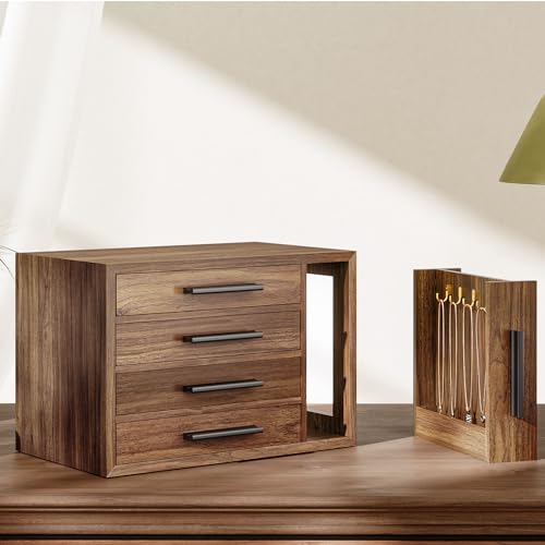 HOOBRO Jewelry Box for Women, Wooden Jewelry Organizer with Transparent Window, 4-Layer Jewelry Organizer Box, Jewelry Hol...
