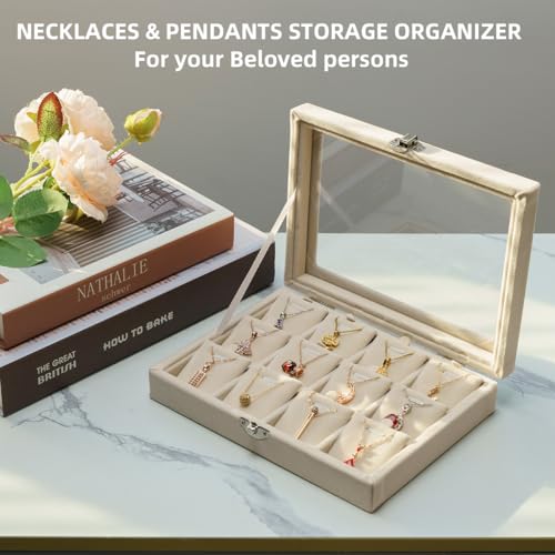 XHMQYC Jewelry Box Necklace Organizer Tray, Beige Necklace Display Case for Storage Jewelry Small Necklaces Display Stand ...