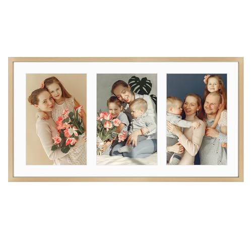 Golden State Art, 5x7 Aluminum Collage Frame, Displays 7x5 Pictures With 3 Openings Mat or One 8.5x16.3 Photo, Real Glass,...