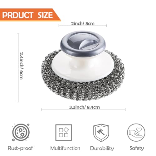 2Pcs Stainless Steel Scrubber with Handle, Steel Wool Scrubber Tool for Cleaning Dishes, Scrubbing Scouring Brush Pad for ...