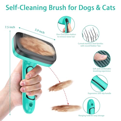WOPQAEM 5 PCS Self Cleaning Slicker Brush & Pet Grooming Rake & Bath Brush & Nail Clippers & Pet Comb for Dogs and Cats,Pr...