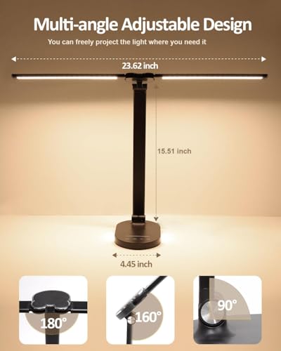 LED Desk Lamps for Home Office, 14W Bright Double Swing Arm LED Desk Lamp with USB Charging Port, Eye-Caring Task Lamp, De...