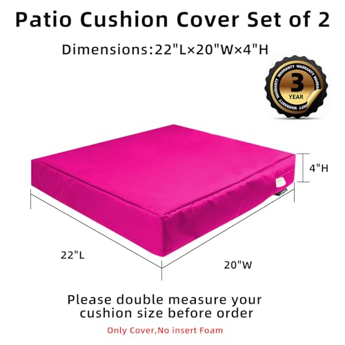 Joramoy Patio Cushion Covers 22×20×4 in - Waterproof Outdoor Seat Cushion Slipcovers Replacement Set of 2, Outdoor Chair C...