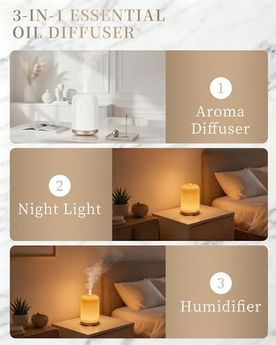 Essential Oil Diffuser - 2.4MHz Ultrasonic Ceramic Diffuser with Pulse/Continuous Mist & Night Light, Waterless Auto-Off, ...