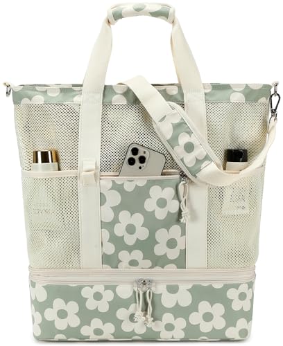 Bluboon Mesh Beach Tote Bag with Cooler Compartment Insulated Detachable Picnic Bag with Zipper and Pocket Pool Bag for Women