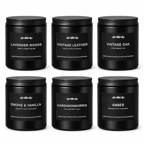 Candles for Men, 6 Pack Soy Wax Gift Set, 300H Long Lasting Home Fragrance with Masculine Scents, Gift for Dad, Husband or...