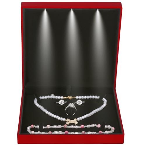 LETURE Large Velvet Jewelry Set Gift Box, Necklace Box With LED Light, Elegant Velvet Gift Box For Bracelet Necklace Earri...