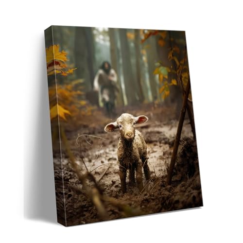 Religious wall decor for prayer room Christian wall art for Christmas decorations indoor Jesus and Lamb canvas wall prints...