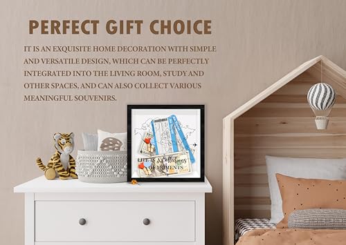 Black Travel Shadow Box Frame with Slot, Life is A Collections of Moments Boxes Frames for Fund, 8x8 Memory Box for Keepsa...