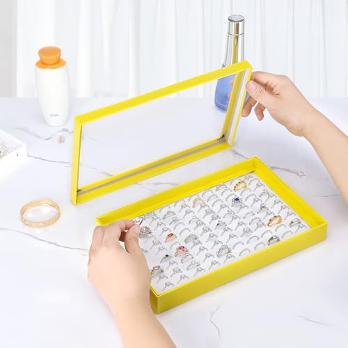 KUKUVR 100 Slots Ring Earring Holder Display Case, Velvet Jewelry Ring Earring Storage Organizer Box Tray with Clear Lid f...