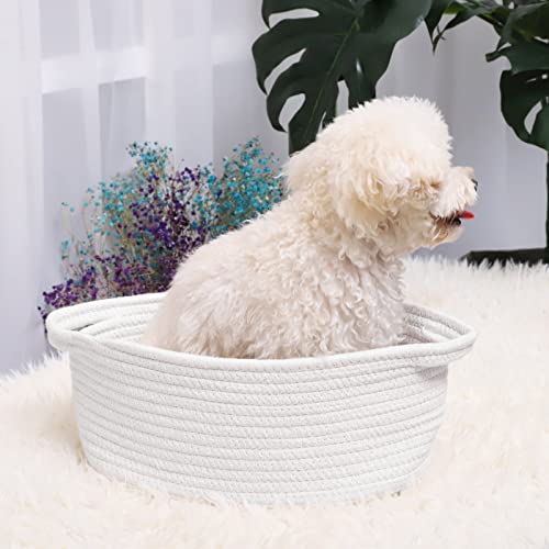 ABenkle Small Basket with Handles, Boho Decorative Rope Woven Dog Cat Toy Storage Bin Shelf Storage Organizer, Easter Chri...