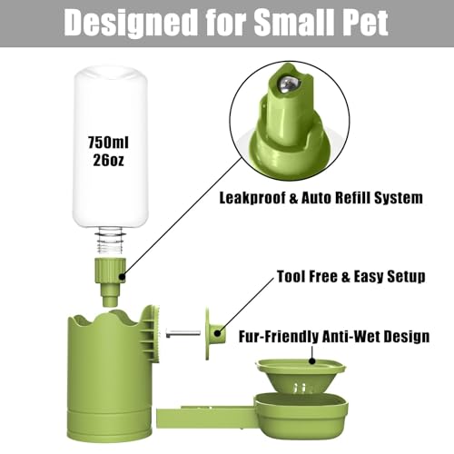 TOKAYIFE Pet Water Bottle for Cage Crate 26oz Automatic Feeding Water Dispenser for Dog Cat Rabbit (Green, 26oz)