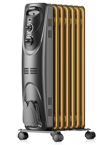 PELONIS Radiator Heater for Large Space, Electric Oil Filled Radiator, Dual Knobs, 1500W, Quiet Space Heater, 3 Modes, Ti...