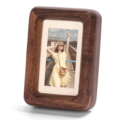 Solid Walnut Mini Picture Frame, Small Wood Photo Frame with Decorative Joinery Corners, Instax & Polaroid, Tabletop Displ...