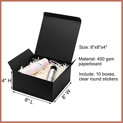 Mcfleet Black Gift Boxes with Lids 8x8x4 Inches 10 Pack Groomsmen Proposal Cardboard Craft Small Gift Box for Christmas, W...