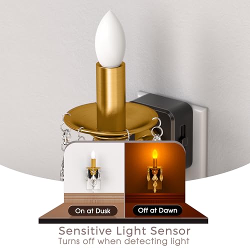 Briignite Candle Night Lights Plug into Wall, LED Amber Night Light with Dusk to Dawn Sensor, 0-100LM Dimmable, Decorative...
