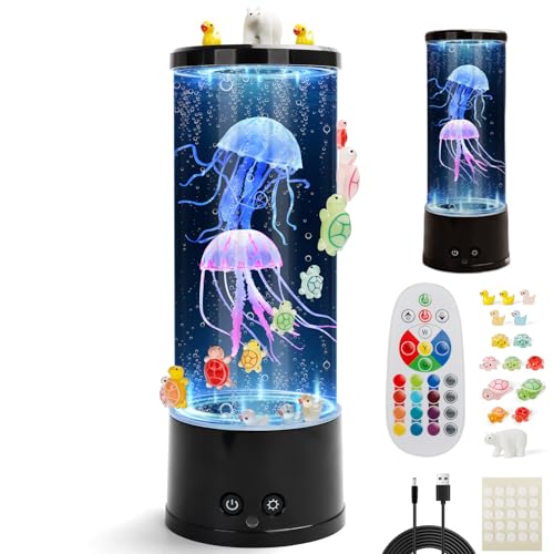Jellyfish Lamp Sensory Light with Remote - 12" Color Changing Bubble Tube with Glow DIY Accessories - 17 Colors & 4 Modes ...