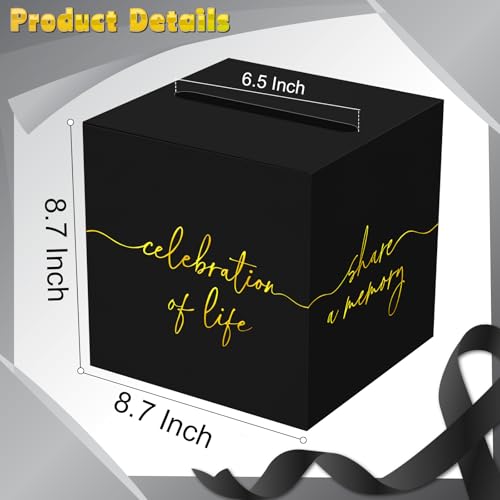 QISOLIY Black Celebration of Life Card Box with Gold Lettering, Share a Memory Funeral Card Box for Memorial Service, Reme...