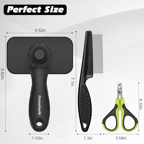 Comotech 3PCS Cat Grooming Supplies, Cat Brush & Nail Clipper/Trimmer & Flea Comb for Shedding Indoor Cats Essentials Stuf...