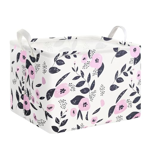Mziart Cute Storage Basket with Handles, Rectangle Nursery Toy Storage Bins for Baby Kids Girls Room Decor, Waterproof Can...