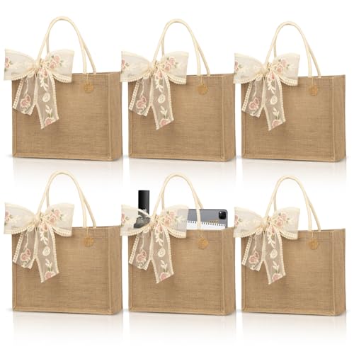 Burlap Jute Tote Bags with PE Lined Water-Resistant Interior, 13x9x5 Inch Reusable Bag for Beach,Shopping, Bridesmaid Gift