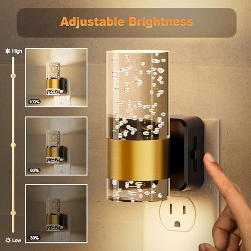 JandCase Night Light, Night Lights Plug into Wall,2 Pack 3000K Dimmable LED Night Light with Adjustable Brightness, Automa...