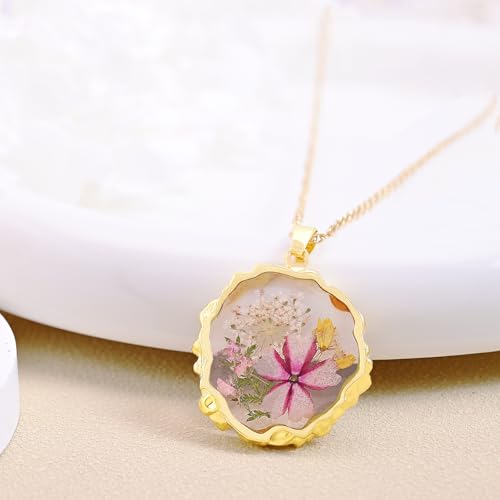 Hefestus Birth Flower Necklaces for Women,1-12 Month Real Pressed Flower Necklace,Boho-Style Personalized Jewelry, Handmad...