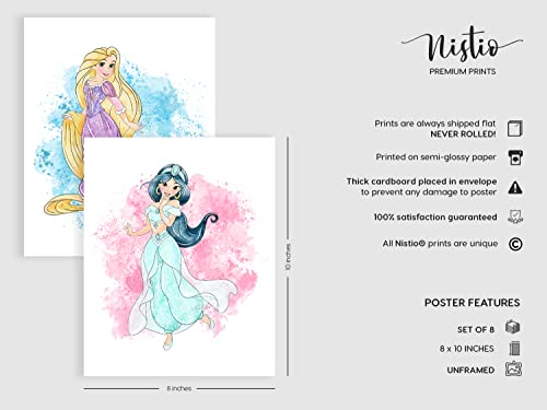 Nistio Princess Nursery Wall Art Prints, Ariel Nursery Poster, Newborn Gift, Cinderella Baby Room Decor For Girls, Princes...