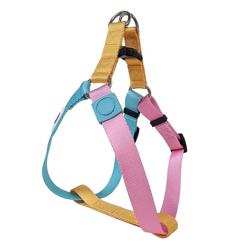 Pawhuggies Tri-Color Dog Harness - Adjustable Step-in No Pull Harness for Large Dogs, Heavy Duty, Easy Walking, Blue Pink