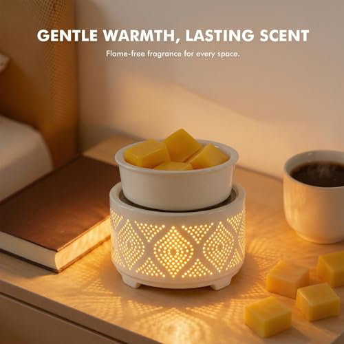 Wax Melt Burner Ceramic Electric 4-in-1 Candle Warmer Lamp with 7-Color LED Light Fragrance Oil Burner for Scented Wax Can...