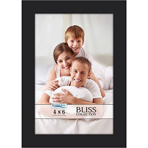 Icona Bay - 4x6 Black Picture Frame - Modern Style Engineered Wood Frame - Table Top or Wall Mount - Bliss Collection