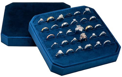 COWFEX Multiple Velvet Ring Storage Organizer Display Tray Jewelry Box Earring Holder Case for Wedding Birthday Christmas ...